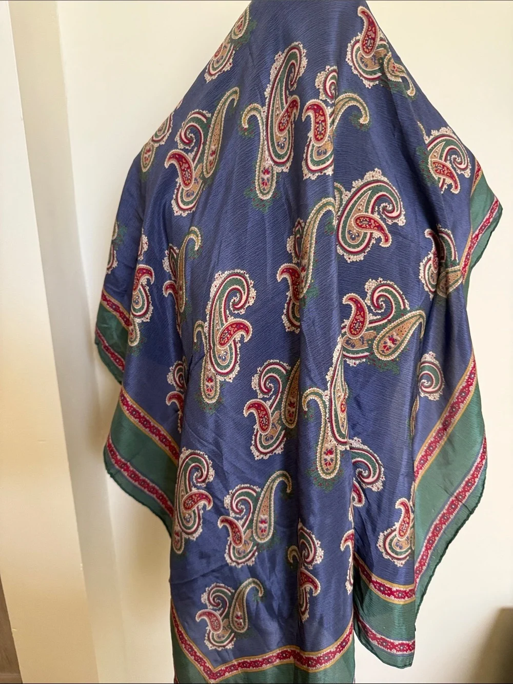 Valentino Garavani Large 31x31 Silk Paisley Scarf Blue Green